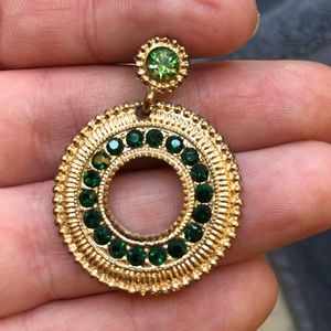 Emerald and Gold Tone Earrings